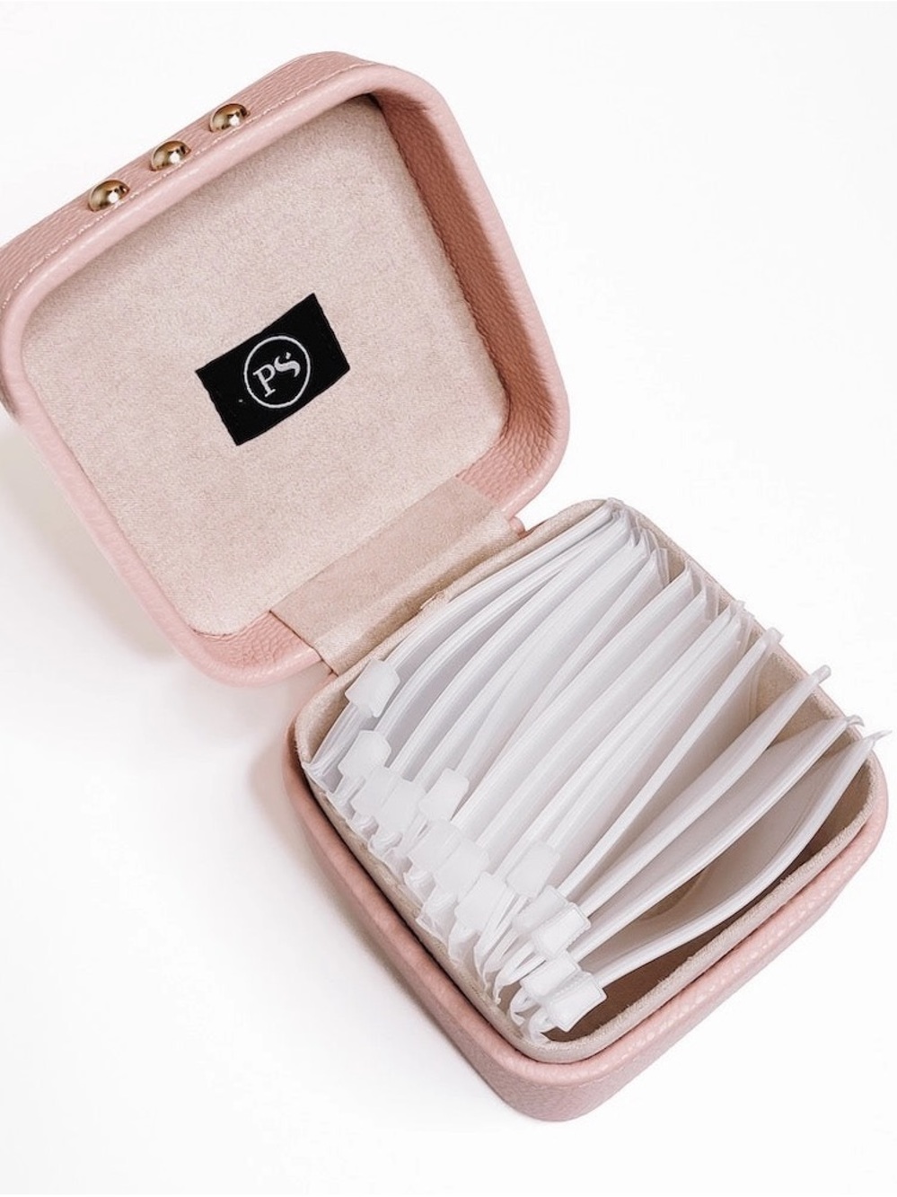 Blush Pink Pebbled Jewelry Box with Gold Studs